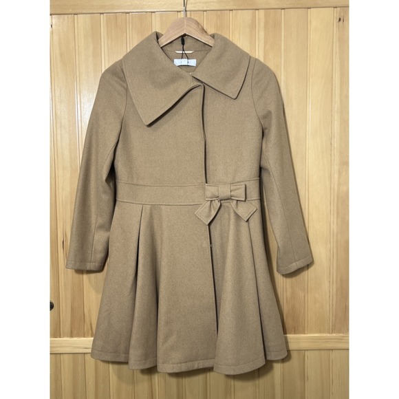REISS Bow Waisted  Wool Blend  Coat‎ Girls Size 12-13 years Camel Pockets New! - Picture 1 of 13
